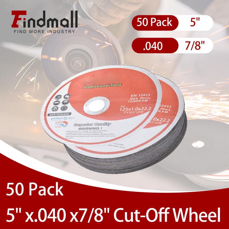 findmall 50 Pack 5" x.040 x7/8" Cut-Off Wheel - Metal & Stainless Steel Cutting Discs - Image 2